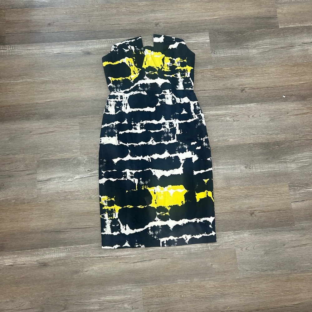 Black Halo Strapless Dress in Black, White, and Yellow